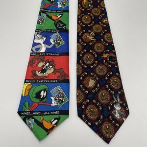 Lot of 2 Vintage 1996 1997 Looney Tunes Novelty Neck Tie Bugs Bunny Daffy Duck